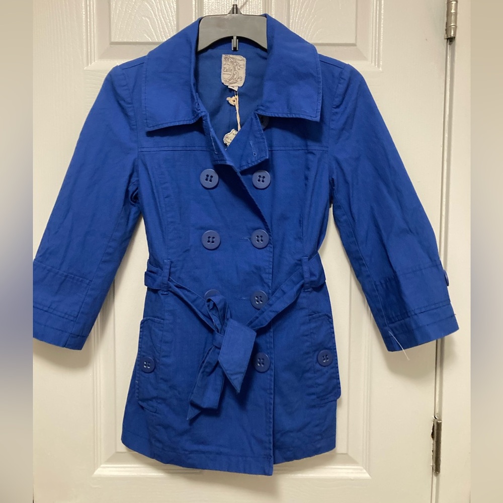 *Tulle Anthropologie New Royal Blue Double Breasted Small Peacoat Jacket#HC
